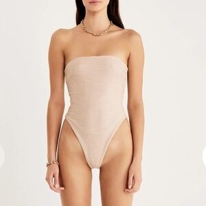 $193 NWT RUMER Rosa Bodysuit Nude Strapless Plisse Textured